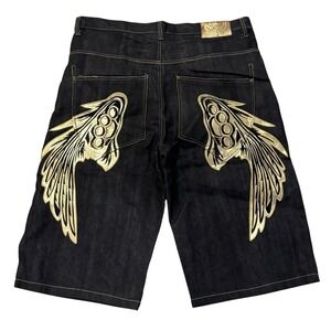 Raw Blue Vtg Y2K Mens 40 Brass Knuckles Embroidered Jnco Style Jean Shorts Jorts